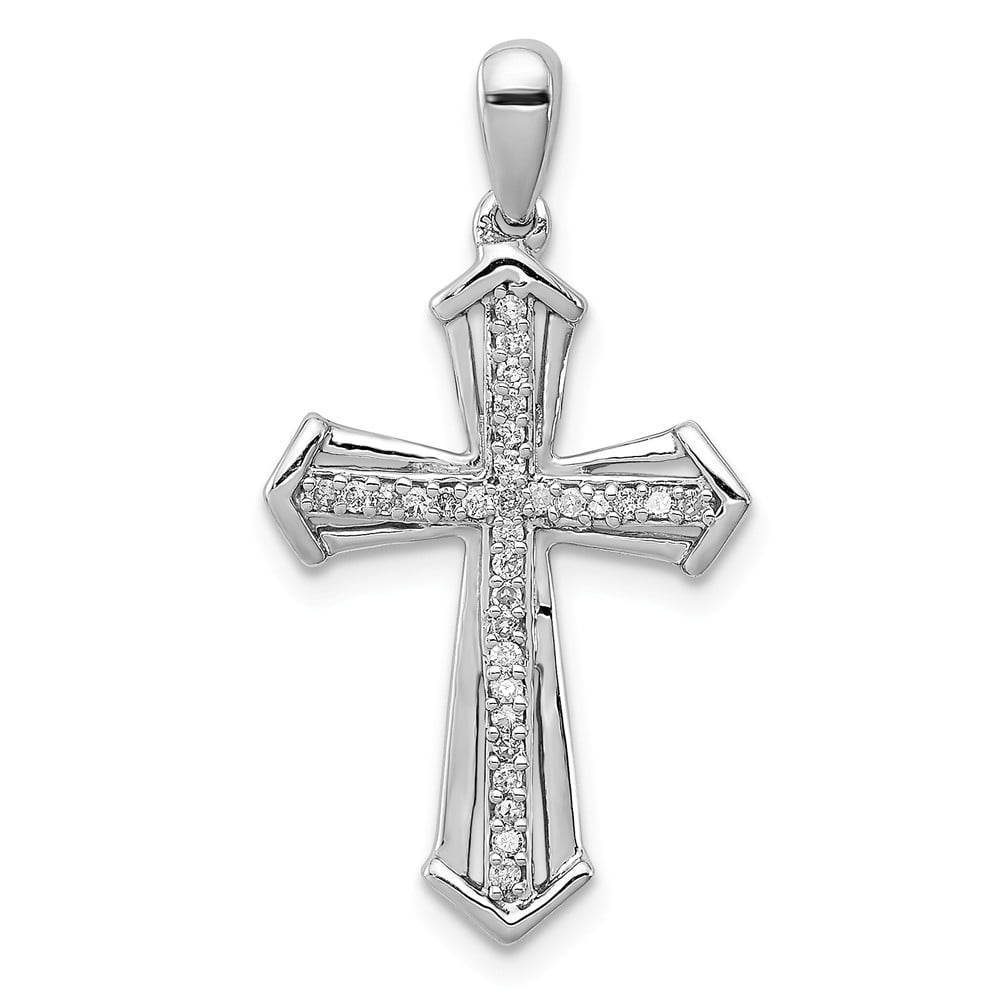 Solid 925 Sterling Silver Diamond Cross Pendant Charm (.13 cttw ...