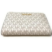 Michael Kors Jet Set Travel Leather Logo Large Double Zip Wristlet Wallet (Vanilla/Powder Blush)