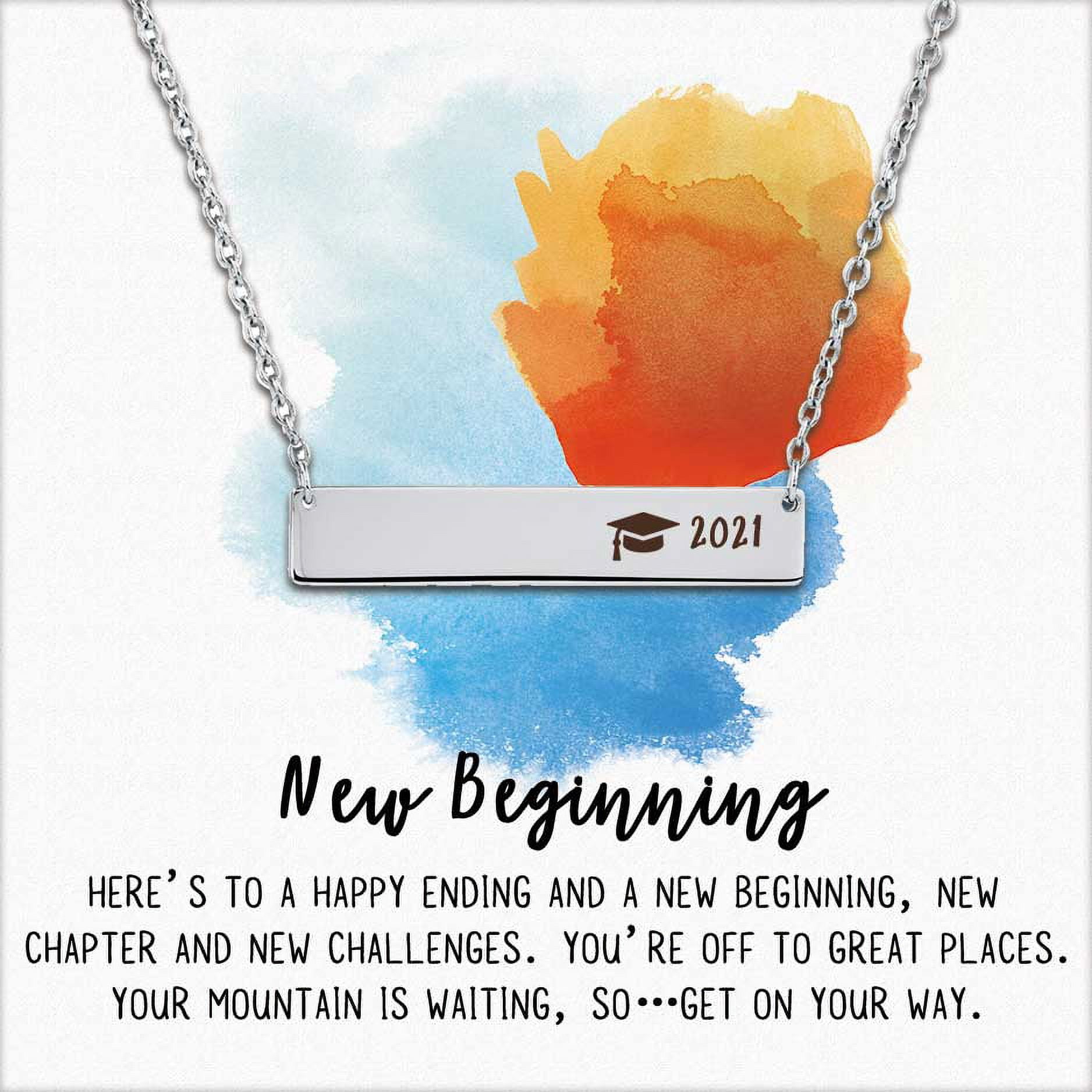 Anavia Graduation Gift for Her -  2021 College Graduation Gifts for Friend  -  New Beginnings Graduation Gift for Daughter  -  Stainless Steel Bar Necklace