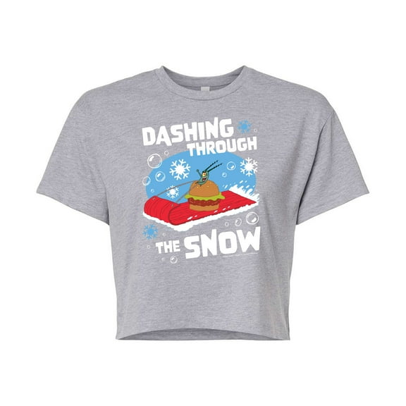 SpongeBob SquarePants - Dashing Through The Snow - Juniors Cropped Cotton Blend T-Shirt