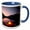 Blue/White, variant on 3drose, Illuminated Tent by the Mountain Lake in the Evening. Happy Camper, 11oz Two-tone Green Mug