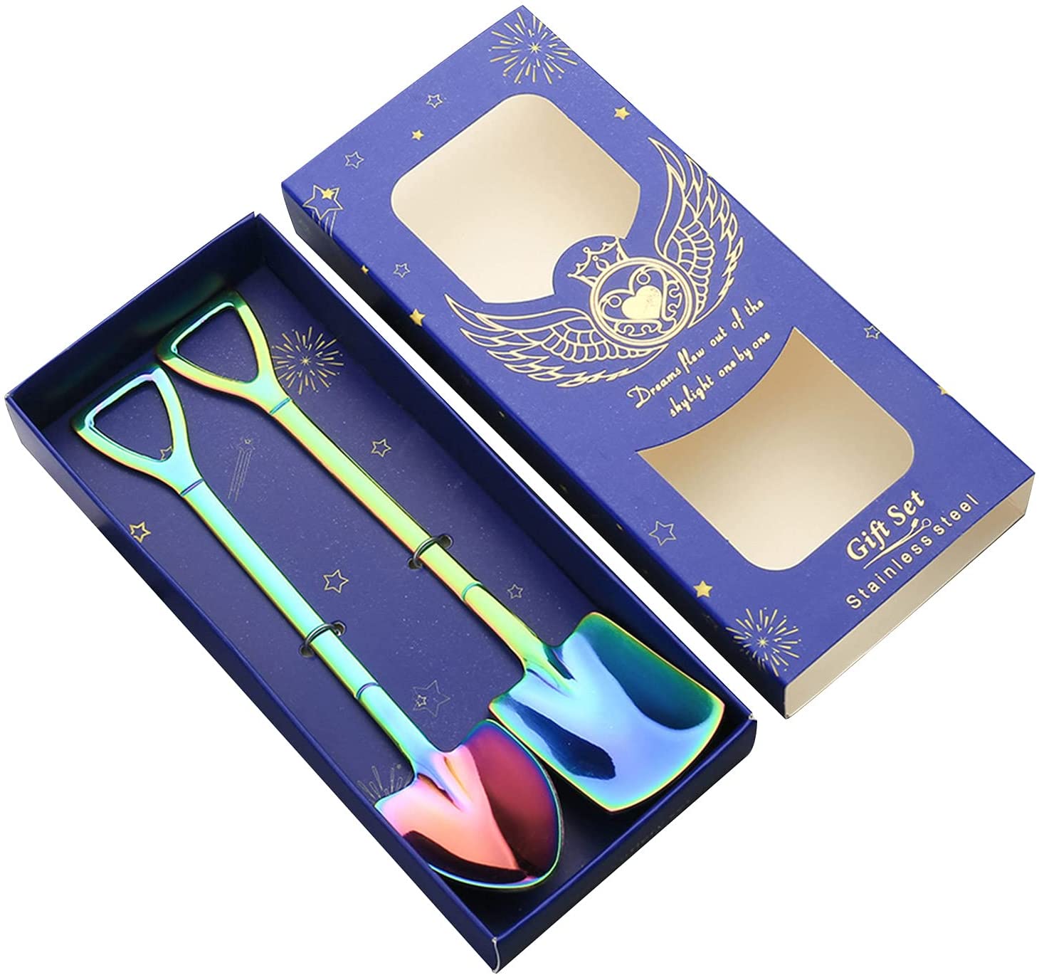 2 PCS Ice Cream Shovel Spoons Set Stainless Steel Flatware for Dessert Fruit Chocolate Cake