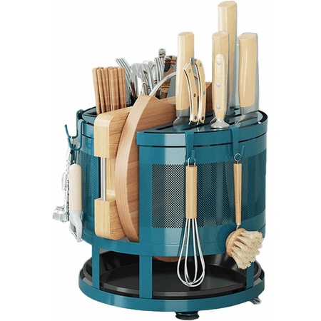

Knife Block Holder Caliamary Carbon Steel Multifunctional Knife Holder Without Knives 360° Rotatable Universal Knife Block with Slots Easy Cleaning Space Saver Kitchen Knife Storage Rack (Green)
