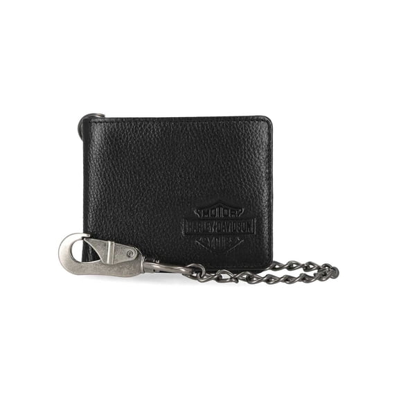 Harley-Davidson Men's Bar & Shield Core Pebble Biker Chain Bi-Fold Wallet, Black, Harley Davidson