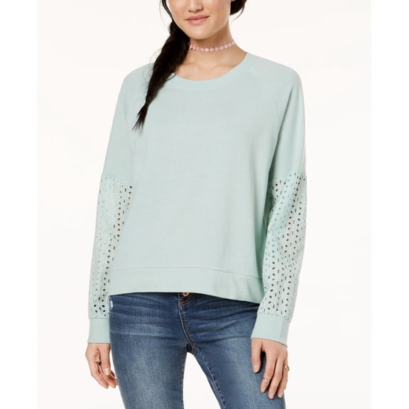 Hippie Rose Juniors Eyelet Contrast Sweatshirt Powder Moss L