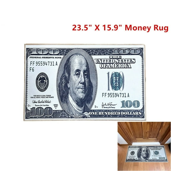 100 Dollar Bill Money - Area Rug Carpet Floor Mat Decor Size: 23.5" X 15.9"