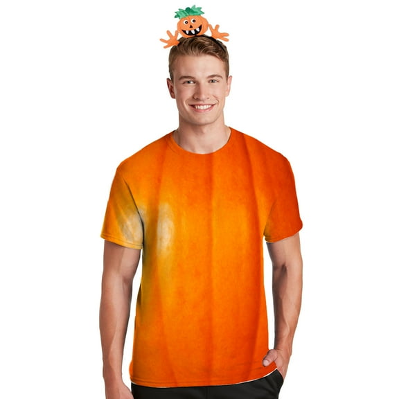 Halloween Costume Pumpkin All Over Mens Costume T Shirt with Jack-O-Lantern Headband