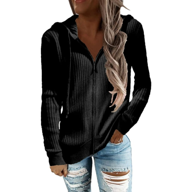 Suéter con capucha con cremallera para mujer Chaqueta con capucha de manga larga Prendas de punto Outwear