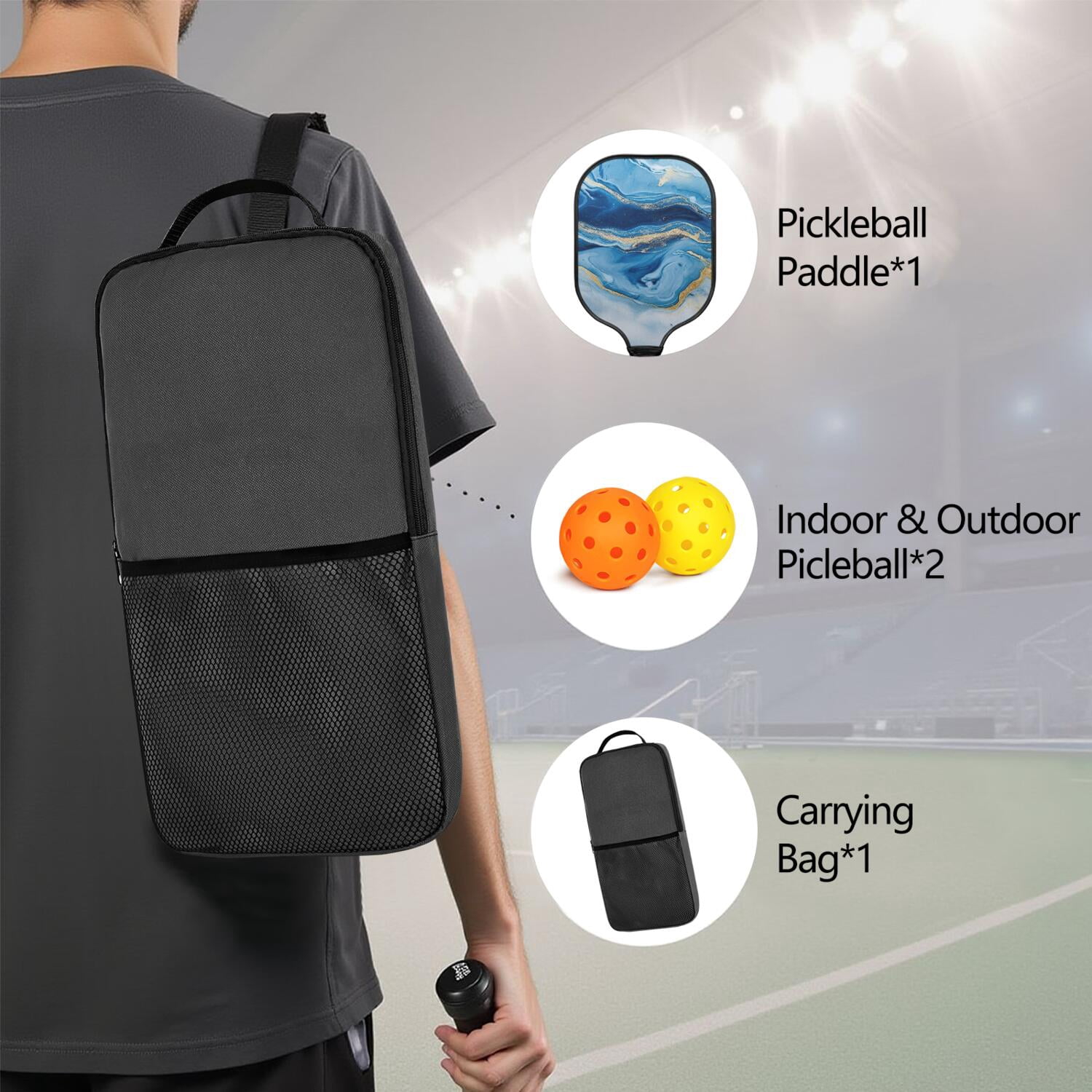 Pickleball Paddles Set Of 1, Fiberglass Surface, Turquoise Marble Pattern, 1 Paddle, 2 Balls & Bag
