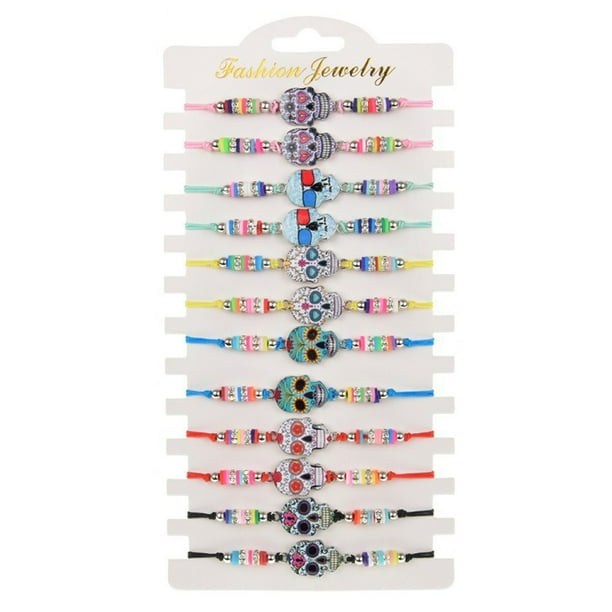 Pulseras para mujer, regalos para mujer, pulsera tejida de cerámica suave de aleación bohemia para niños, juego de 12 pulseras, pulsera de tarjeta de papel