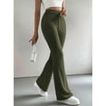thumbnail image 4 of Wide Leg Pants Women High Waisted Pull on Lounge Elastic Waist Fall Winter Casual Knit Trousers Pants Army Green XL, 4 of 9