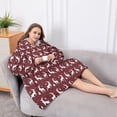 thumbnail image 5 of Oversized Wearable Blanket Hoodie,Red Christmas Deer Pattern Sherpa Blanket Hoodie with Super Pockets,Super Warm Fuzzy Pullover for Women & Men, 5 of 6