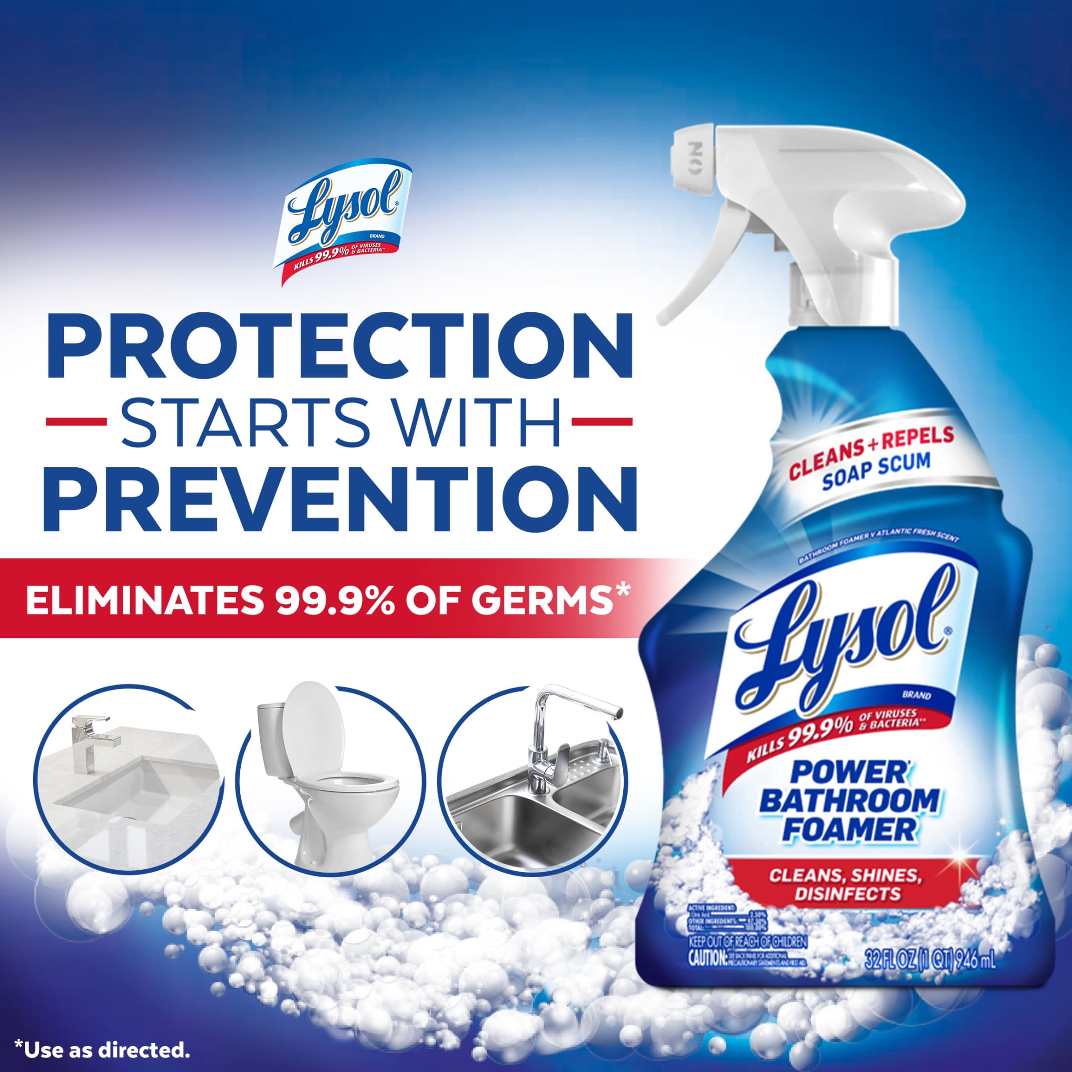 (12 pack) Lysol Power Foaming Cleaning Spray for Bathrooms, Foam Cleaner Bathrooms, Showers, Tubs, 32 fl oz