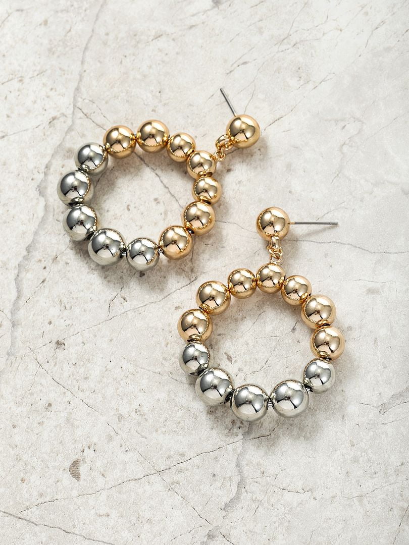 Time and Tru Goldtone Beaded Circle Drop Earring, Silver and Goldtone Metal, Female, 1 Pair of Earrings