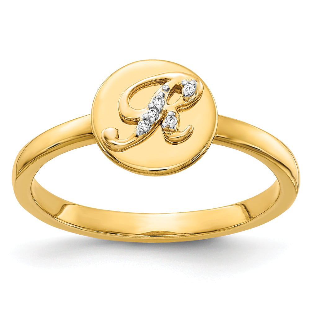AA Jewels - Solid 14k Yellow Gold Diamond Initial Letter R Ring Band ...