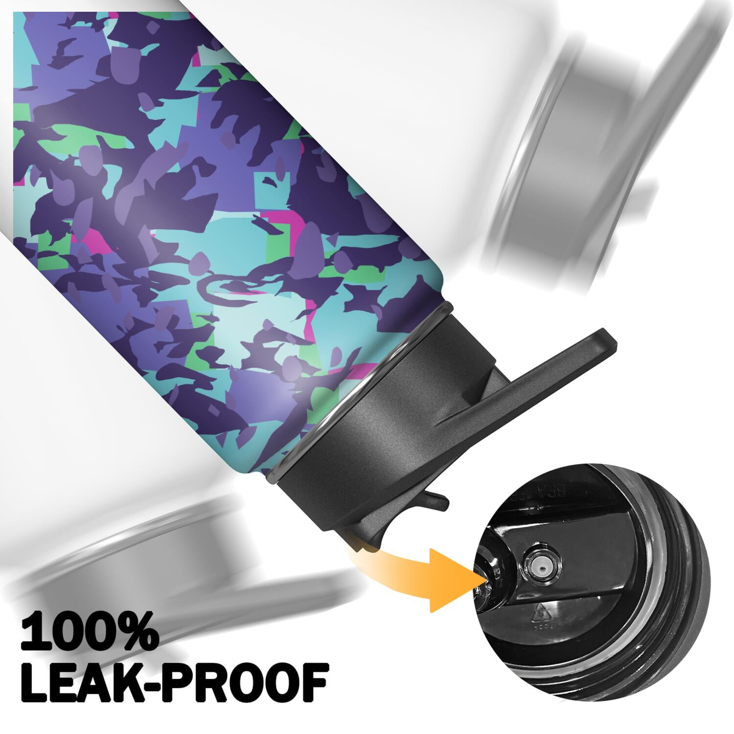 18oz Insulated Water Bottle with Straw & Cleaning Brush, Wide Mouth Stainless Steel Flask, Watercolor Splatter Painting Print
