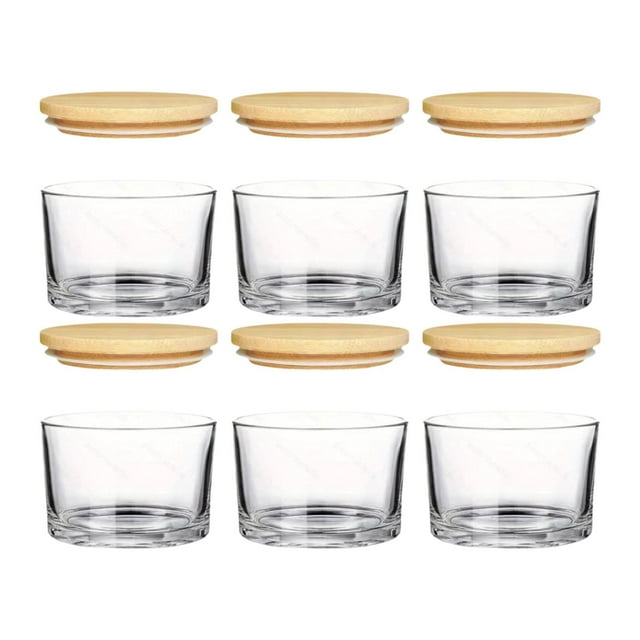 Paquete de 6 frascos para velas para bricolaje, recipientes de vidrio transparente con tapas de madera.