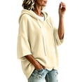 thumbnail image 2 of CFLVAEK Plus Size Hoodies for Women Loose Bat Sleeve Pullover Tops with Hood Solid Color Fall Winter Drawstring Hooded Sweatshirts Beige M, 2 of 5