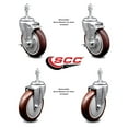 thumbnail image 2 of 5 Inch SS Maroon Polyurethane Swivel 3/8 Inch Threaded Stem Caster Set 2 Brake, 2 of 2