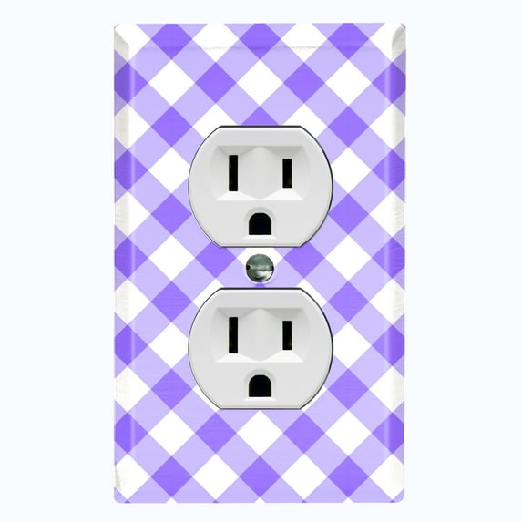 Metal Light Switch Wall Plate Outlet Cover (Purple Gingham Picnic Wallpaper- Single Duplex)