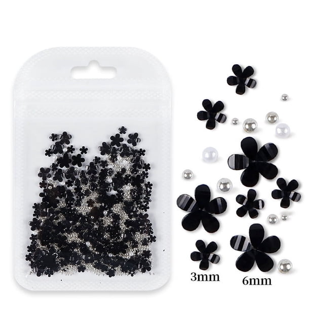 Bolsa de joyería con flores de cinco pétalos para decoración de uñas Joyería de flores acrílicas blancas y rosas con cuentas de oro y plata Flor de resina