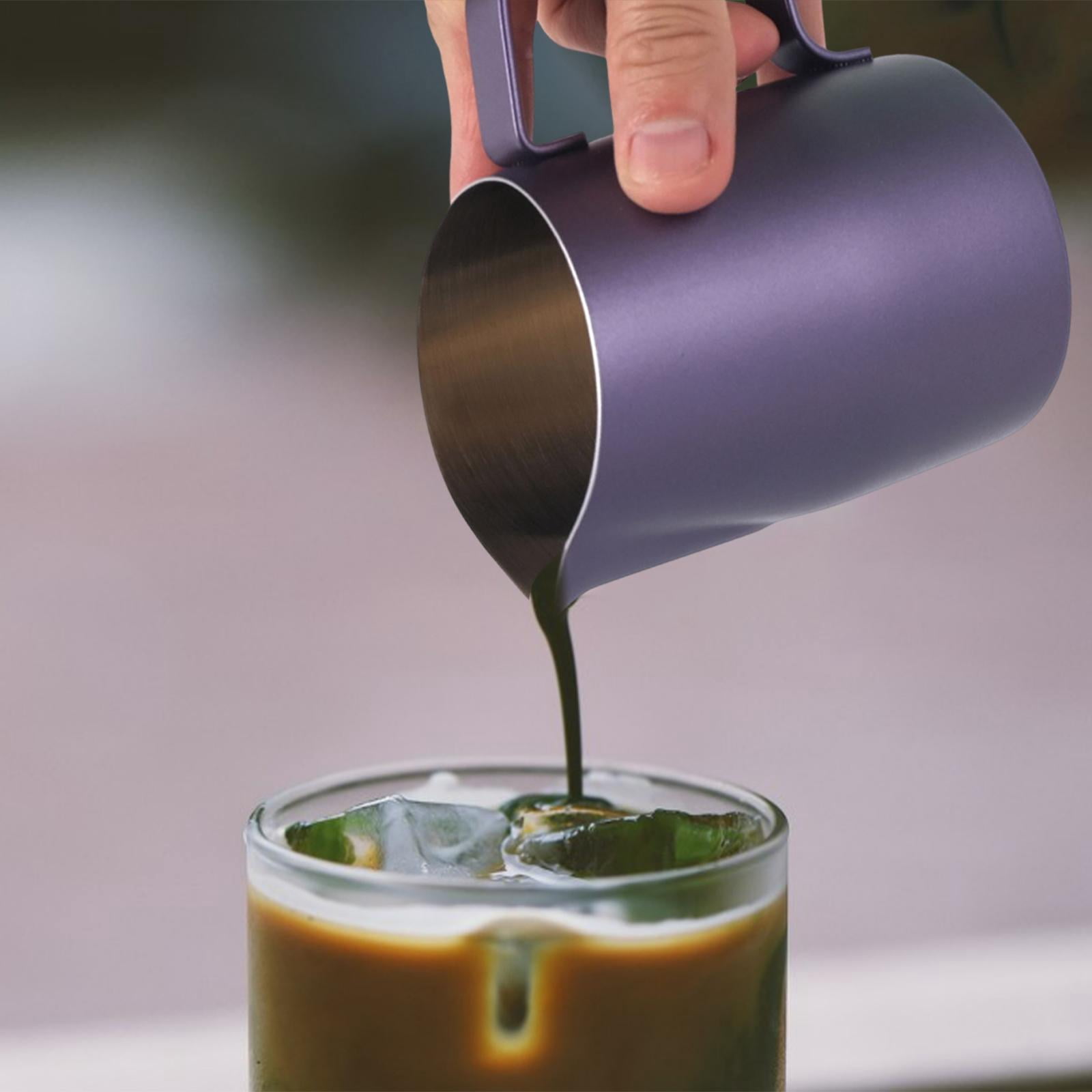 Fiocias 450/600 ml Milk Frothing Pitcher, Oblique Mouth Easy Clean Milk Frothing Jug for Purple 450ML