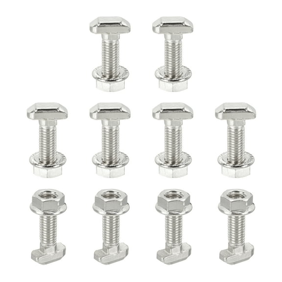 M8x25mm T-Slot Bolts, 10 Sets Drop-in Hammer Head Bolt with Nuts for 40 Series Aluminum Extrusion Profile Silver