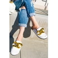 thumbnail image 2 of Cape Robbin Colinda White Vegan Slip On Big Buckle Gold Slides Mules Sandals, 2 of 4