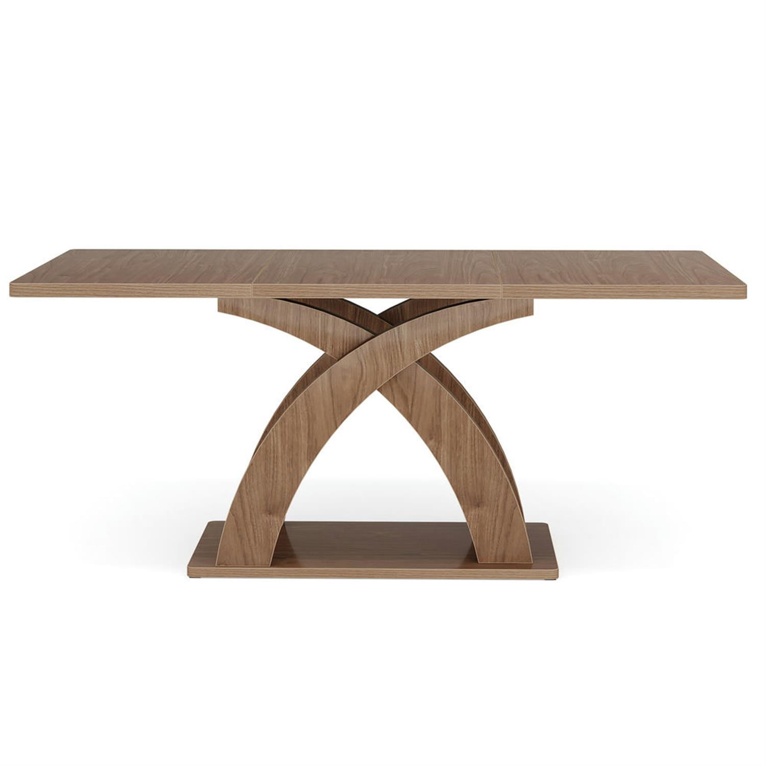 Demi Bonn 63" Modern Dining Table for 4 People, Wood Farmhouse Kitchen Dinner Table with Pedestal Base for Dining Room, Living Room Furniture, Brown