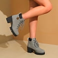 thumbnail image 4 of Miluxas Women's Combat Ankle Boots Waterproof Fashion Casual Lace up Mid Heel Fall Boots Ladies Anti-Slip Lightweight Outdoor Work Booties Gray 7(39), 4 of 9