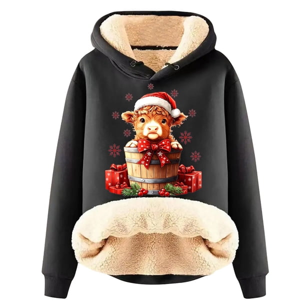 WILLBEST Sudadera con Capucha "Have Yourself A Mooey Little Christmas", de Terciopelo Grueso, Cálida y Holgada XXXXX-Grande