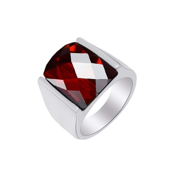 AFFY Cushion Simulated Garnet Cocktail Band Ring In 925 Sterling Silver Ring Size-13