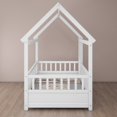 thumbnail image 5 of Oufan Twin Size House Floor Bed,Wooden Montessori Bed with House Roof Frame and Fence Guardrails,Twin Bed Frame for Boys, Girls, White, 5 of 10
