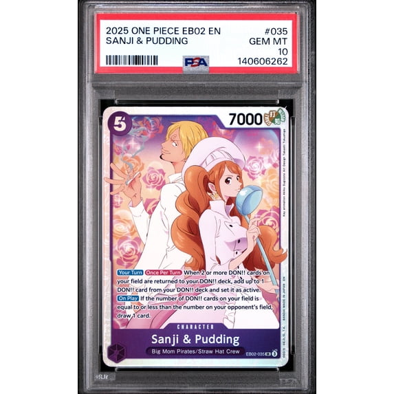Graded 2025 One Piece EB02 Sanji & Pudding #035 Extra Booster Anime 25th Collection Trading Card Game PSA 10 Gem Mint