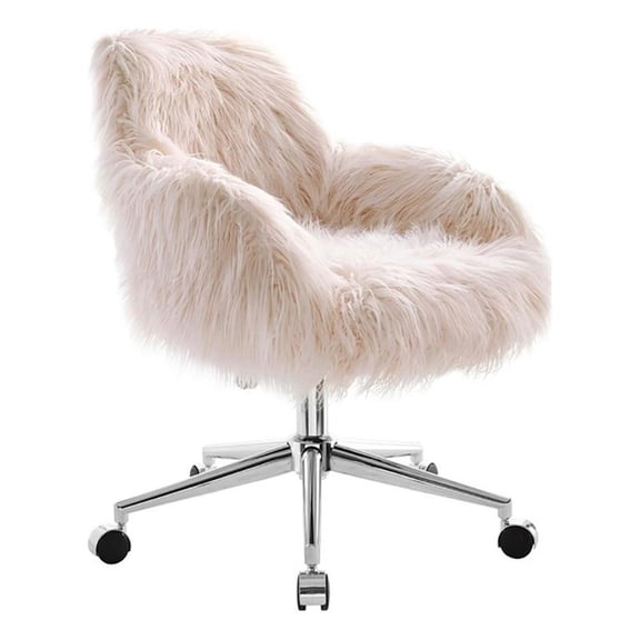 Riverbay Furniture Transitional Faux Fur Fabric Swivel Office Chair in Pink