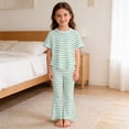 thumbnail image 7 of OGLCCG Girls 2-Piece Outfits Short Sleeve Crewneck Striped Top and Flared Pants Kids Summer Lounge Clothing Set 1-9 Years, 7 of 7
