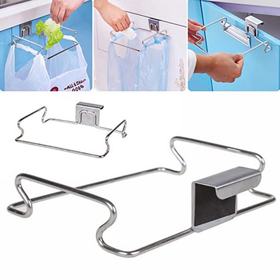 Mdesiwst Stainless Steel Trash Bag Holder for Kitchen Cabinets Doors and Cupboards, Over the Cabinet Metal Wire Garbage Container