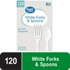 Great Value Everyday White Disposable Plastic Forks & Spoons, White, 120 Count