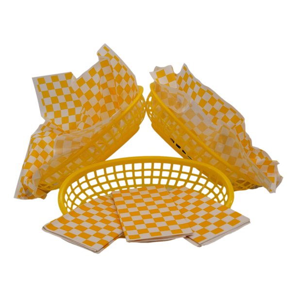 Reusable Plastic Food Baskets with Disposable Liners Bundle (Yellow) 3
