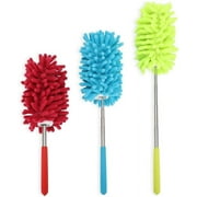 PrettyDate Microfiber Extendable Hand Dusters Washable Dusting Brush with Telescoping Pole for Cleaning Car, Computer, Air Conditioning, TV and Else Pack of 3