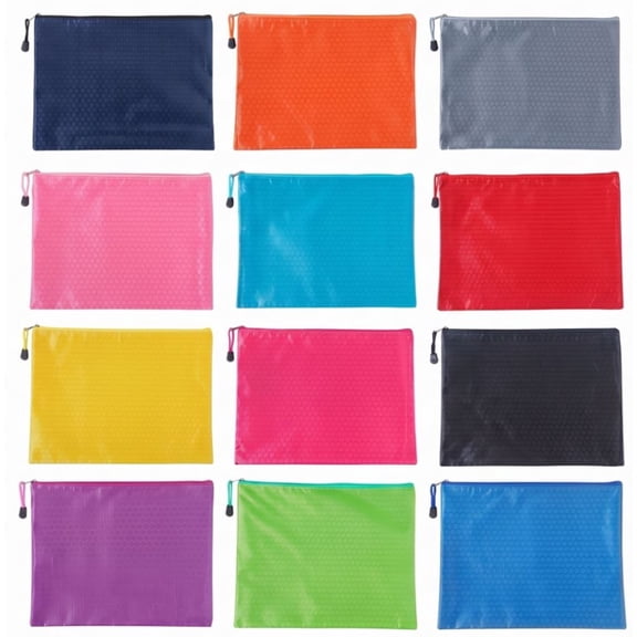 12pcs A4 Zipper File Bags, 12 Colors Zip Document Filing Folder Organizer Pouch, 13x9.4 Inches