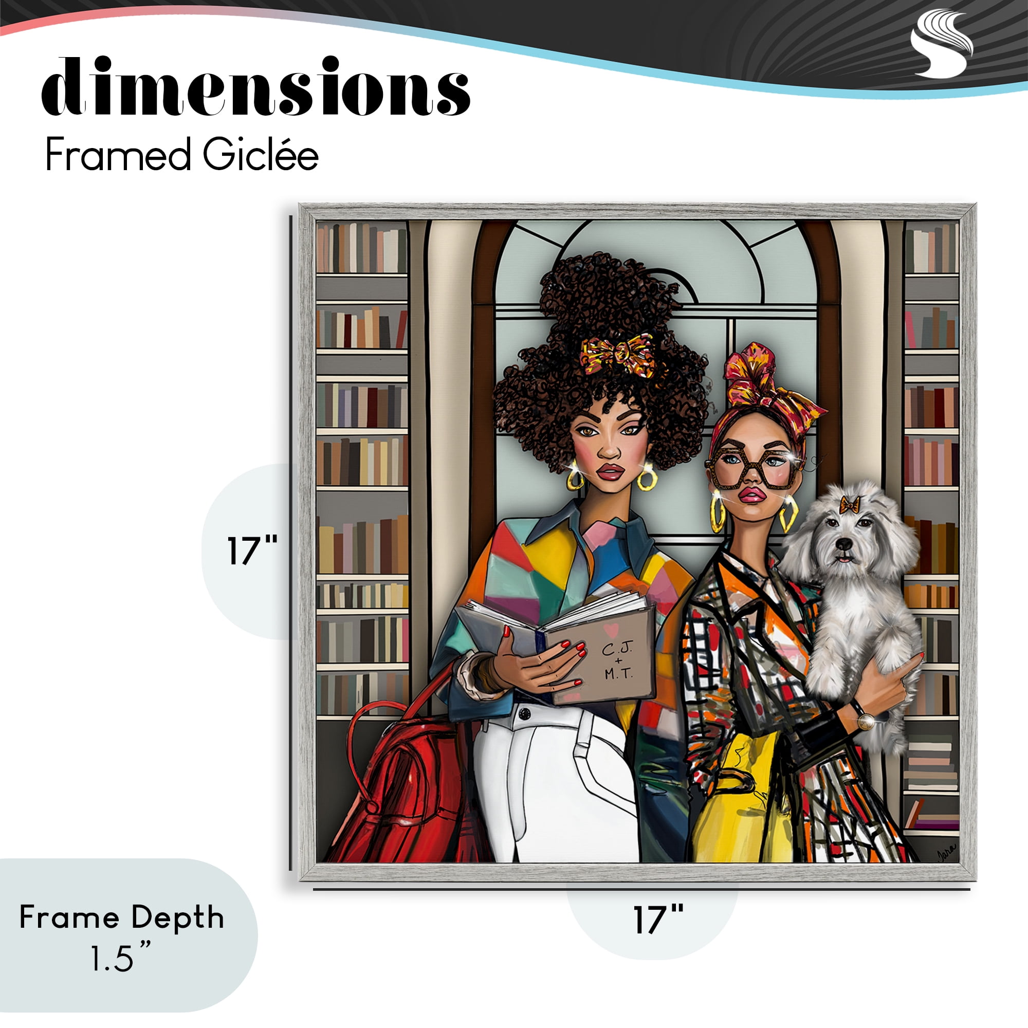 Stupell Industries Bookish Girls at Library Gray Framed Giclee Art, design by Tara Boone
