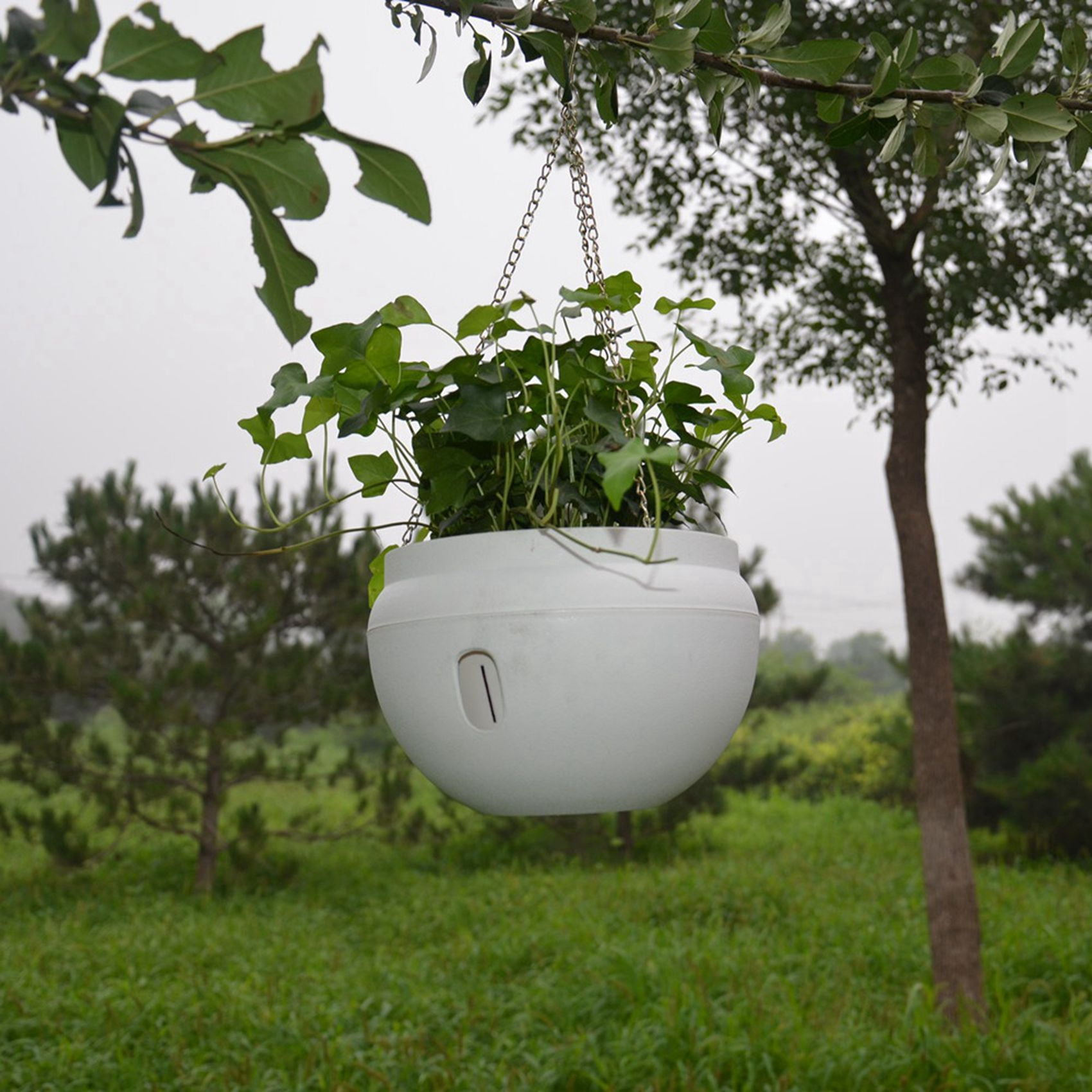 4Pcs Plastic Hanging Planter Self Watering Basket with Hooks, Hanging Flower Pot with Detachable Base White