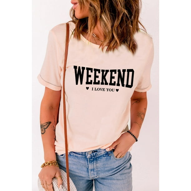 ABPHQTO Camiseta estampada de manga corta rosa Weekend I love You para mujer Walmart en linea