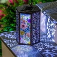thumbnail image 2 of Evergreen Handpainted Embossed Glass and Metal Solar Lantern, Wild Florals, 2 of 2