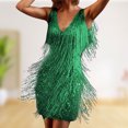 thumbnail image 1 of Vestido Con Borlas De Lentejuelas Vestido a media pierna con borlas de lentejuelas sexy Estilo retro americano Cuello en V Sin mangas (Verde XXL) Cgtredaw Para estrenar, 1 of 1