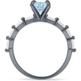 thumbnail image 6 of Petite Round Solitaire Ring Baguette Aquamarine Cubic Zirconia Black Tone 925 Sterling Silver, Size 6, 6 of 7