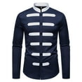 thumbnail image 2 of Hxshgdsn Men Stand Collar Dress Shirt Regular Fit Long Sleeve Casual Business Pullover Crew Neck Lightweight Tops Navy M, 2 of 9