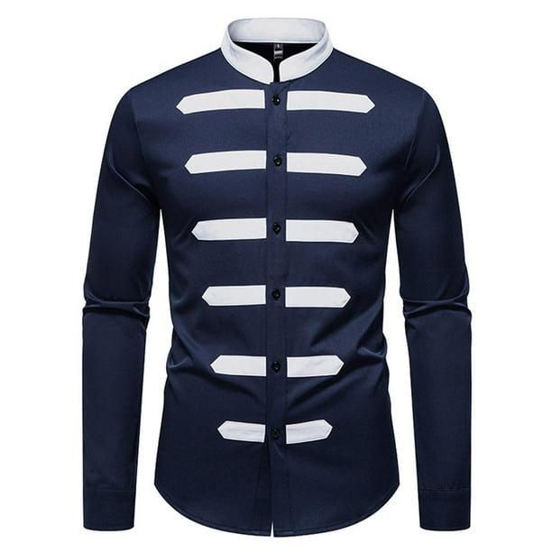 pstuiky Camisas casuales de manga larga para hombre, Camisa informal de negocios con cuello redondo y manga larga con bloques de color a la moda para hombre camisetas de hombre l
