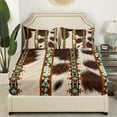 thumbnail image 3 of Cowhide Sheets western Sheet Set Queen,Brown Highland Cow Print Bed Sheets Set Exotic Geometry Aztec Bed Set,Farm Animals Bull Cattle Skin Room Decor Cowboys Gifts, 3 of 5